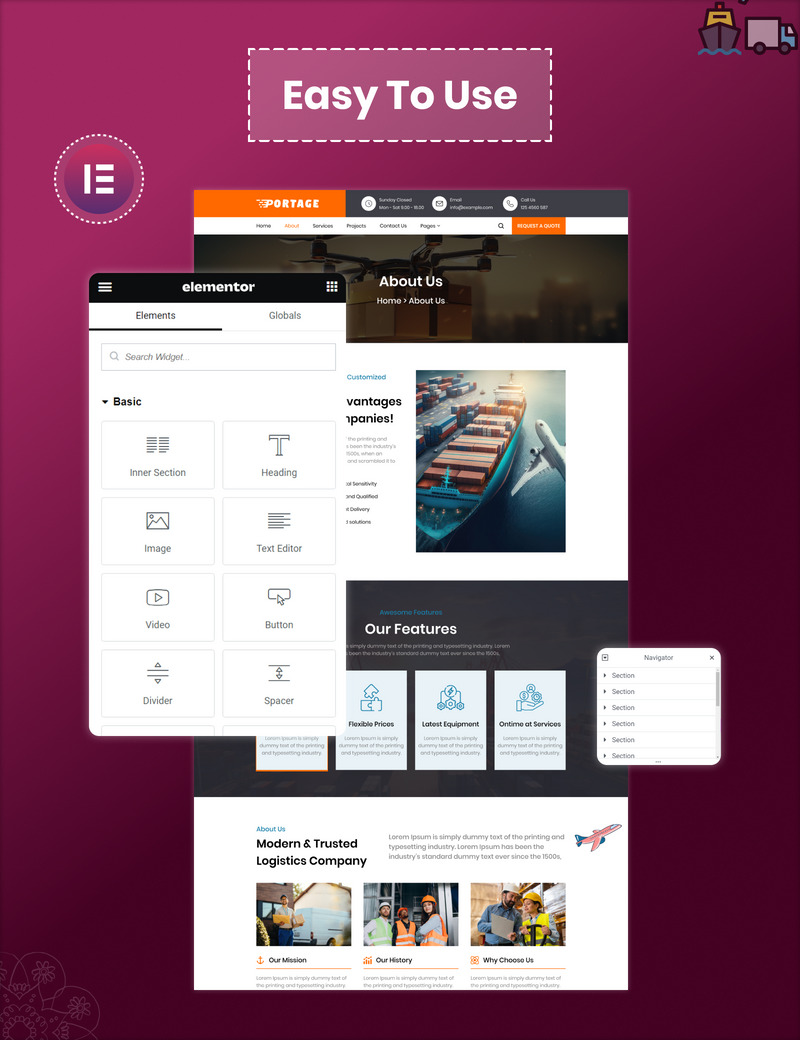 Portage Logistics and Transportation WordPress Elementor Website Template - Features Image 3