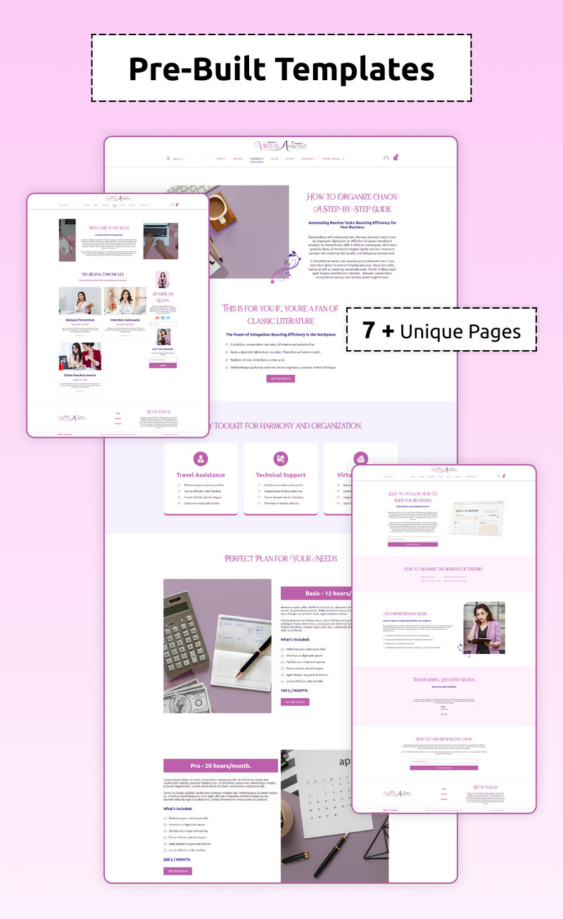 Eliana Women Virtual Assistance WordPress Elementor Template Kit - Features Image 5