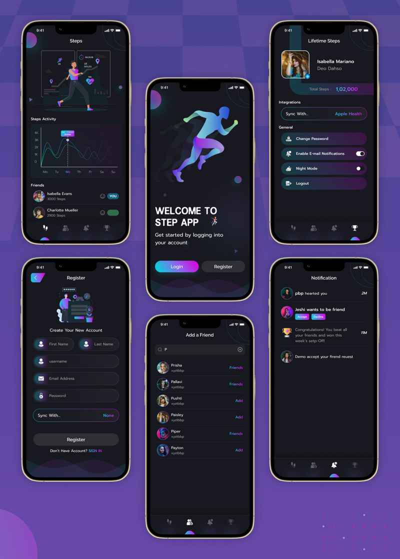 Step Off Step Counter Mobile App Figma Kit