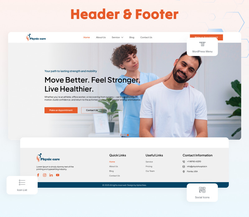 Fysisk vård - Fysioterapi sjukhus WordPress Elementor Template Kit - Features Image 7