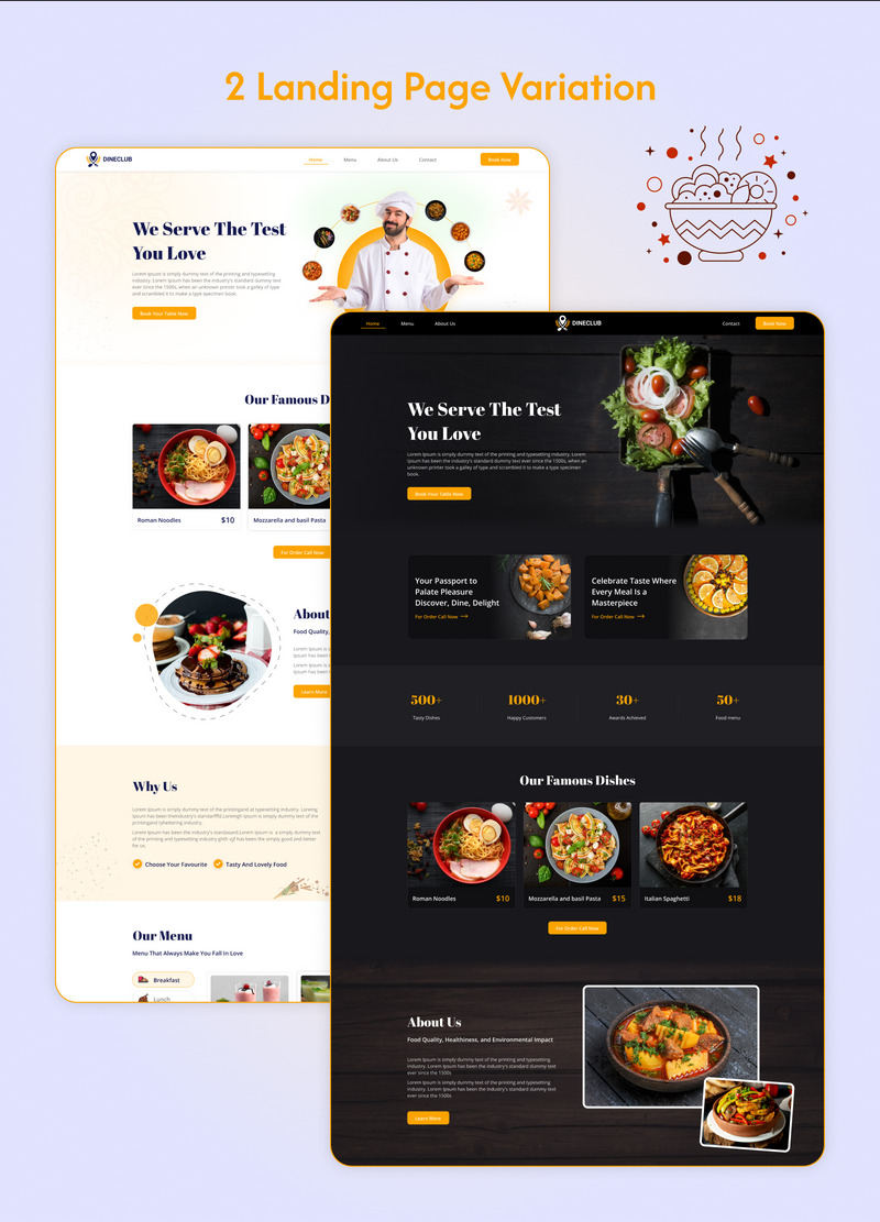 Dine Club – sada vstupní stránky restaurace Figma - Features Image 3