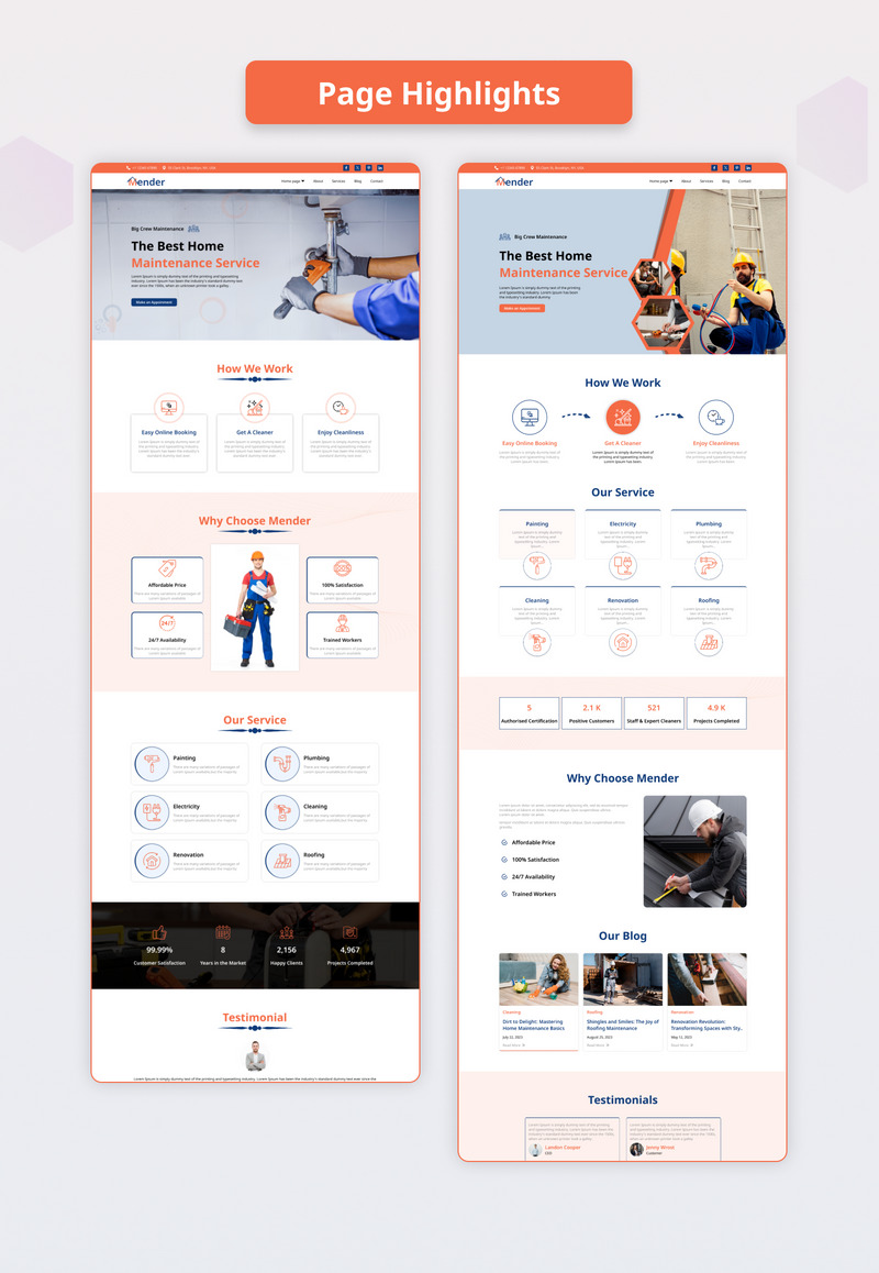Mender - Home Maintenance Service Landing Page UI Kit
