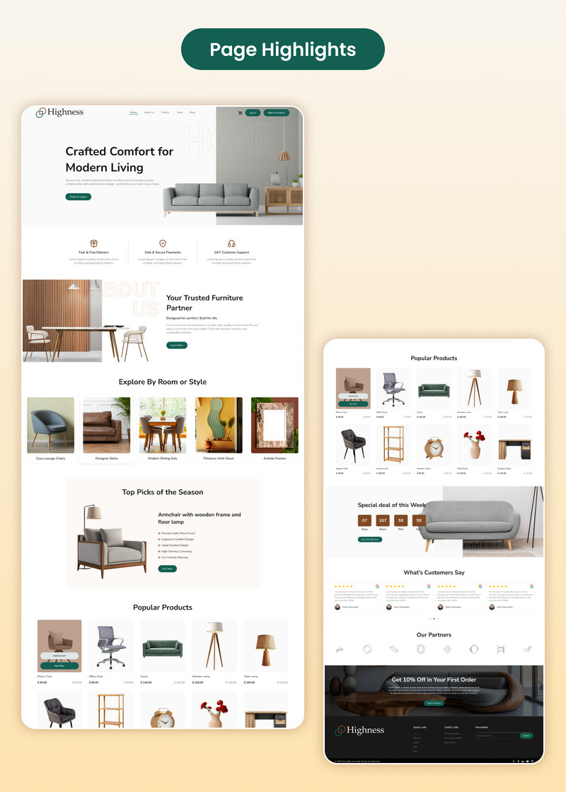 Highness – Website eines Möbelgeschäfts Figma UI Kit - Eigenschaften Bild 5