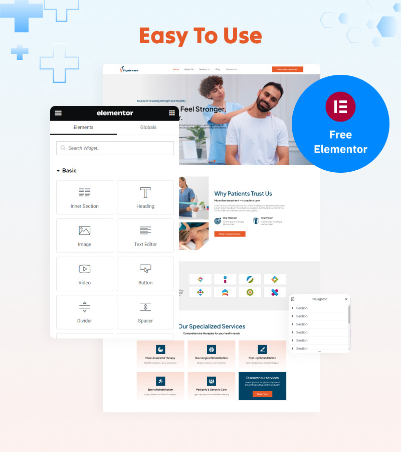 Fysisk vård - Fysioterapi sjukhus WordPress Elementor Template Kit - Features Image 4
