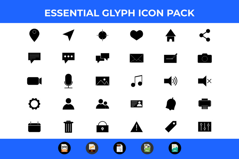 30 Glyph Essential Free Icon Pack Vector and SVG - Features Image 1