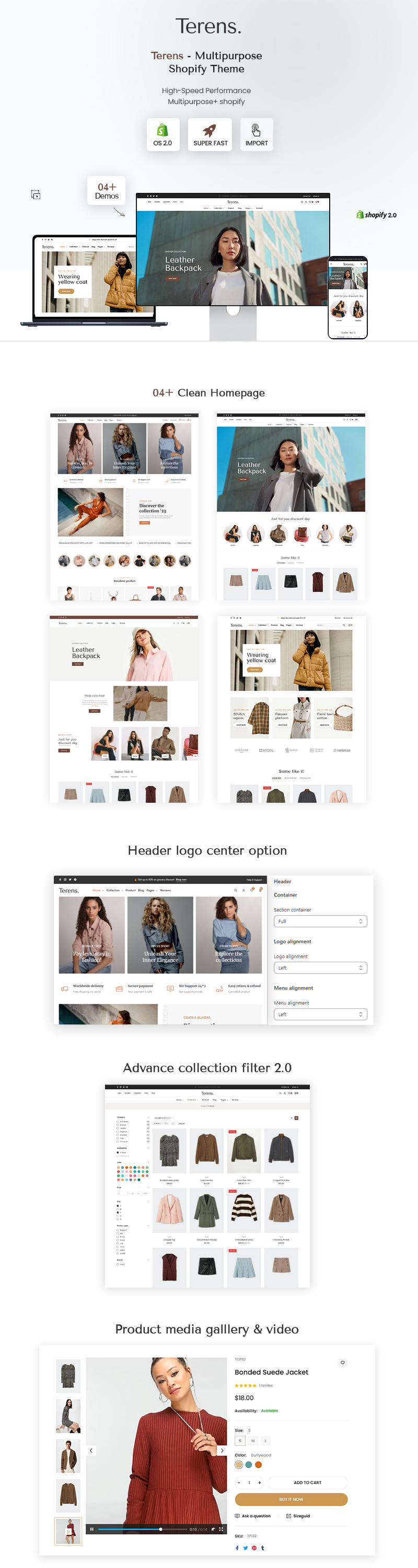Terens - Thème Shopify Minimal Clean 2.0 polyvalent - Caractéristiques de l’image 1