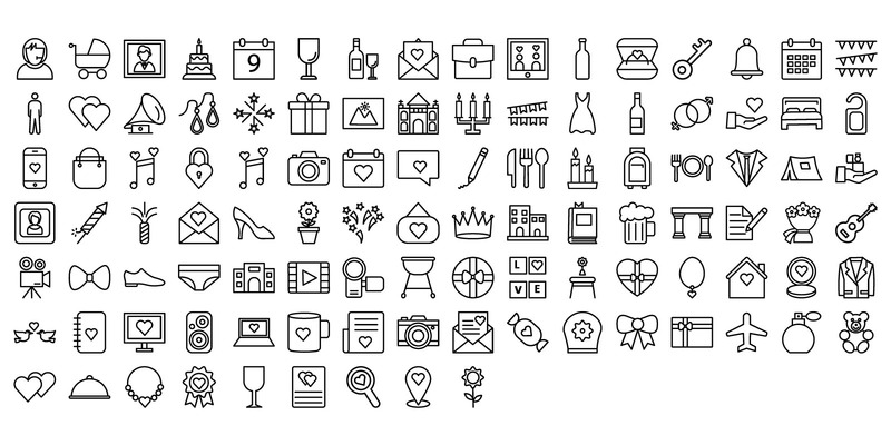 Свадебные векторные иконки Pack | ИИ | прибыль на акцию | SVG - Features Image 2