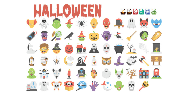 Halloween vektor ikoner | Spöklik Clipart | Halloween färgikoner | Häxa, Pumpa, Spöke - Features Image 1