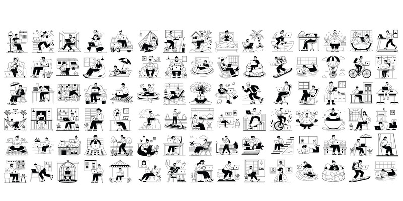 Illustrazione vettoriale di lavoro da remoto | Clipart di lavoro da remoto | Illustrazioni di lavoro da casa - Caratteristiche Immagine 1