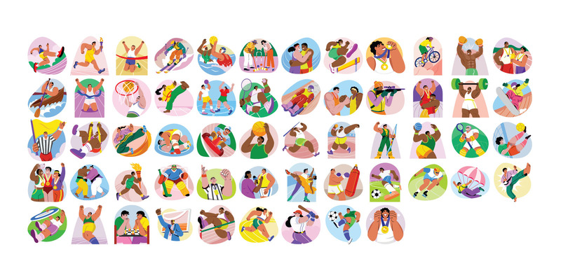 Lapos stílusú olimpiai illusztrációk csomag | Nyári játékok vektoros ikonok | Sport Clipart PNG SVG - Features Image 1