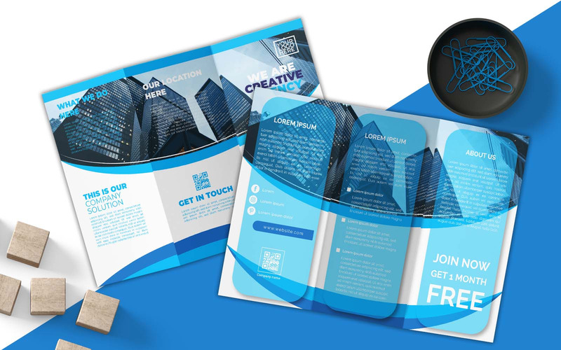 Modern WE Are Creative Agency Business Blue Tri-fold brosúratervezés – Vállalati identitás - Features Image 1