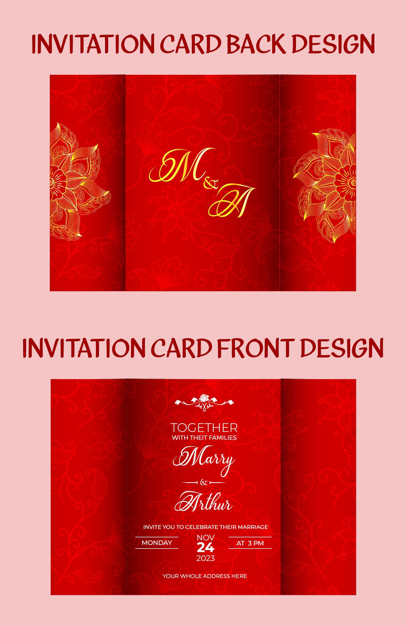 Design criativo de cartão de convite de casamento com flor dourada - Features Image 1