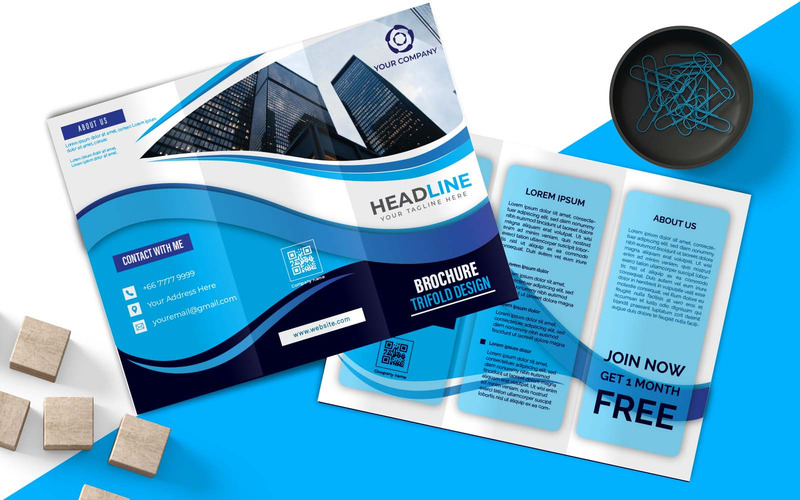 Conception de brochures professionnelles à trois volets bleues - Identité d'entreprise - Caractéristiques de l’image 1