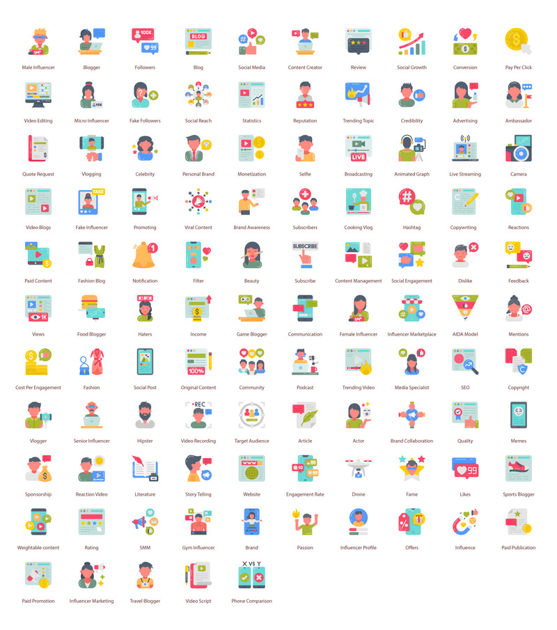 Blogger and Influencer 105 Premium FlAT Icons - Features Image 1