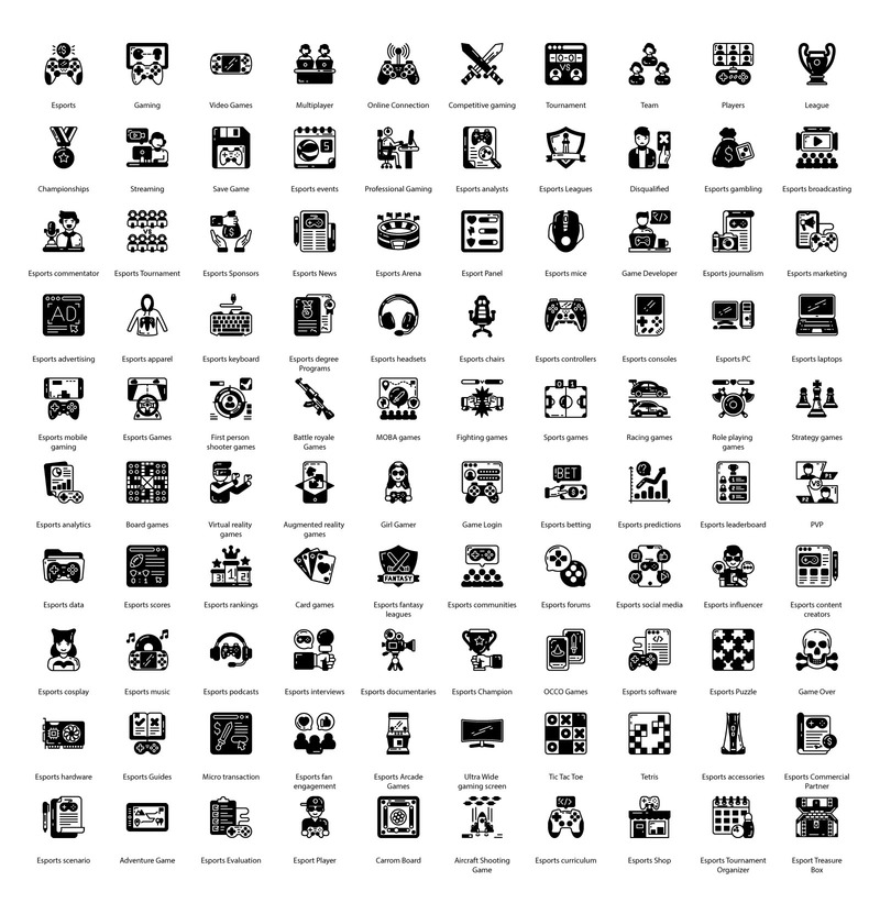 Esports Gaming Glyph Icons - Features Image 1