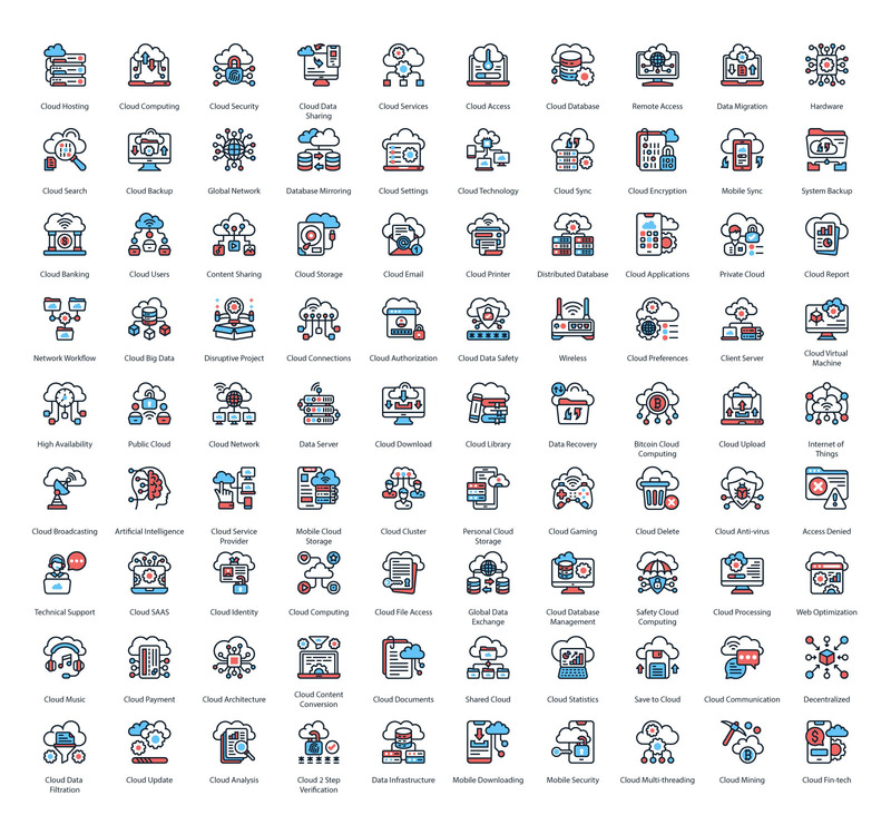 Цветные иконки облачного хостинга - Features Image 1