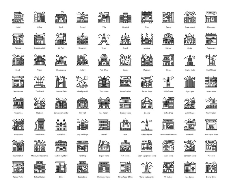 城市建筑 80 个高级大纲图标 - Features Image 1