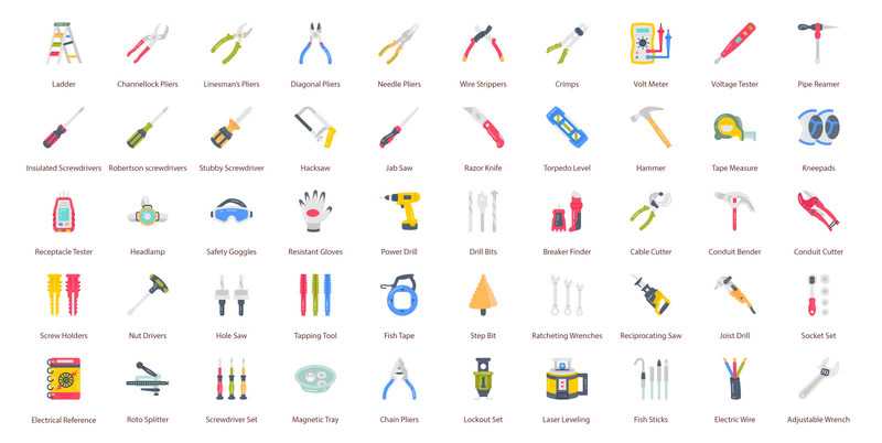Electrician Tools and Elements Flat Icons - Features Image 1