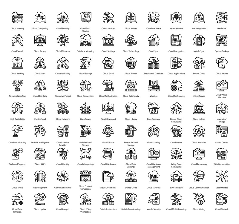 Cloud Hosting Outline Icons - Features Image 1