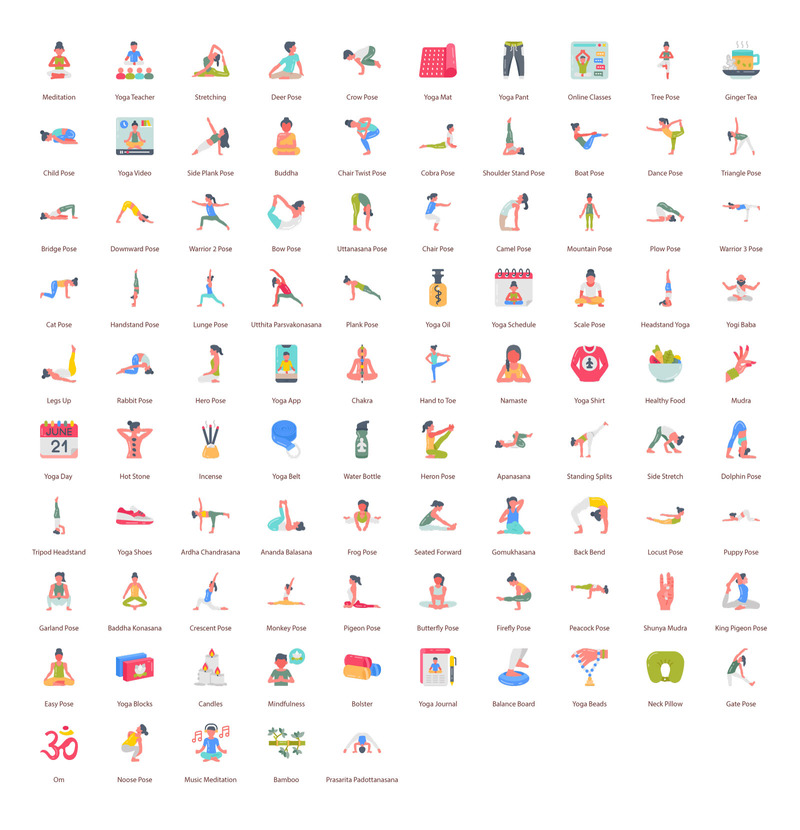 Международный день йоги 95 плоских икон премиум-класса - Features Image 1