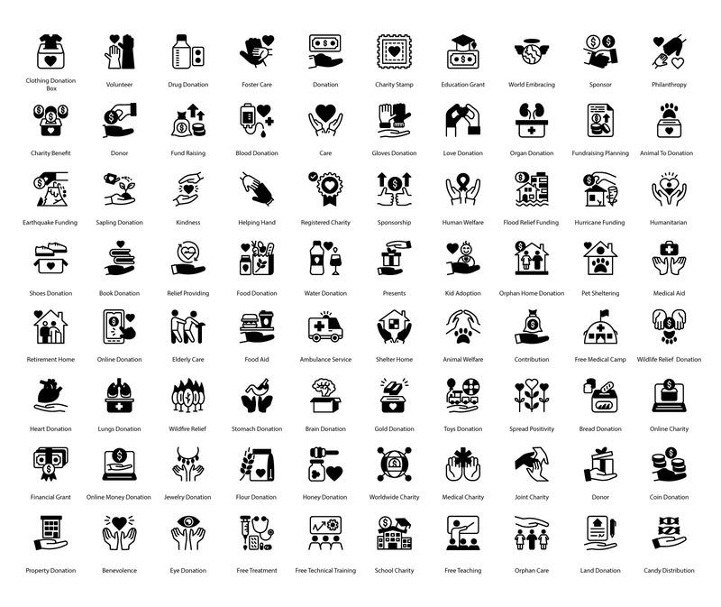 慈善和捐赠字形图标 - Features Image 1