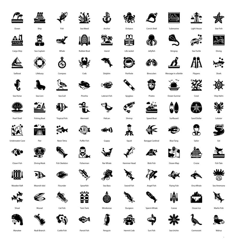 Океан 100 премиум-иконок с глифами - Features Image 1