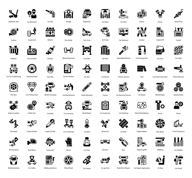 汽车维修独特的字形图标 - Features Image 1