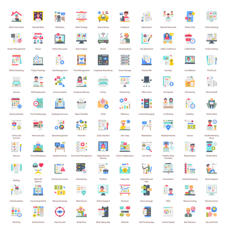 Work From Home Flat Icons - Features Image 1