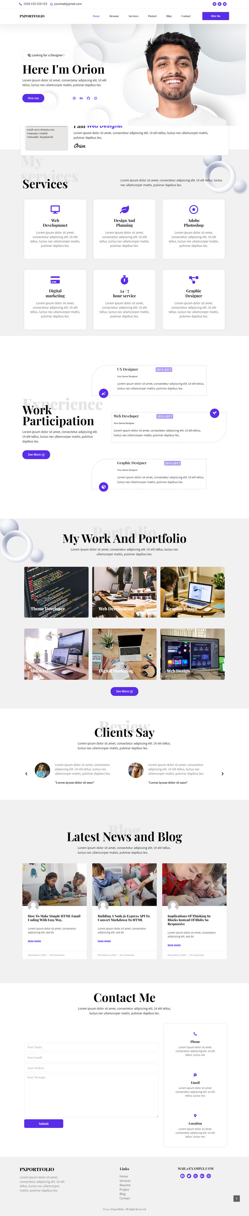Pxportfolio - Personal Portfolio Landing page WordPress Theme - Features Image 1