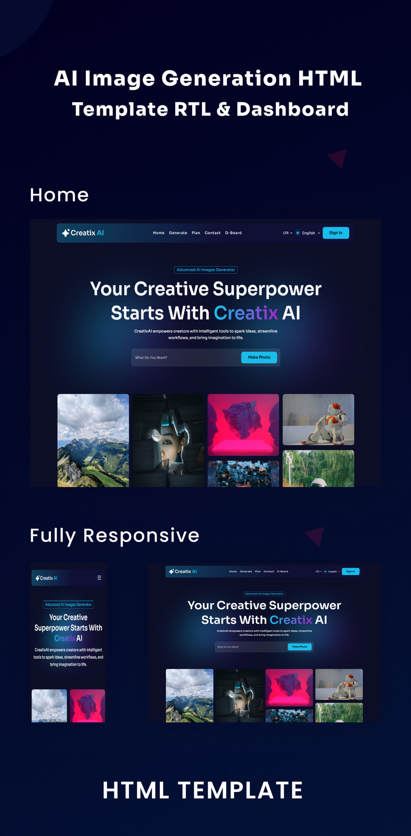 CreatixAI - Yapay Zeka Görüntü Oluşturma HTML Şablonu RTL ve Gösterge Paneli - Features Image 1
