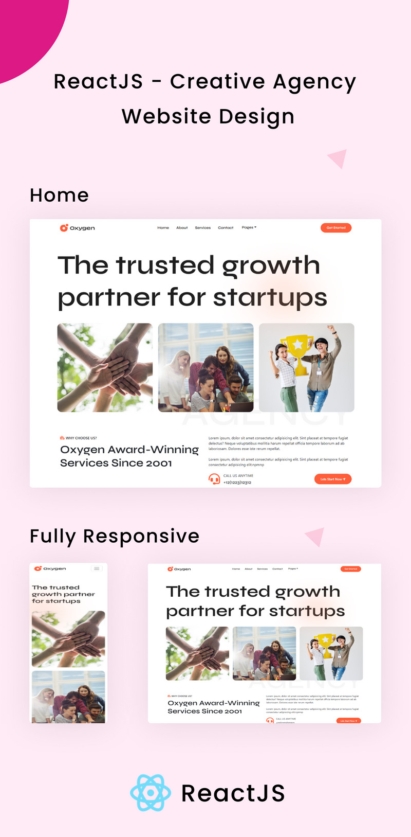 Oxygen - ReactJS Yaratıcı Ajans Web Sitesi Şablonu - Features Image 1