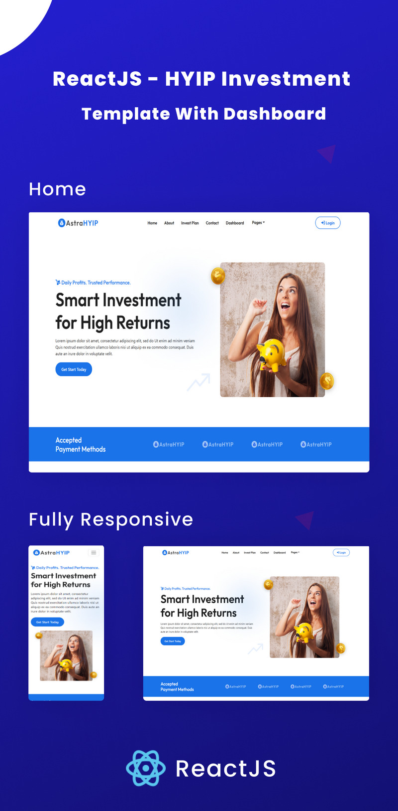 AstraHYIP - ReactJS moderne HYIP-beleggingssjabloon met dashboard - Features Image 1