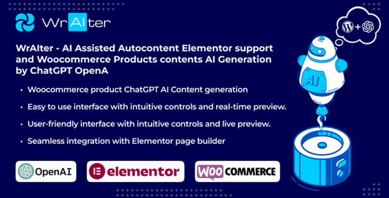 WrAIter - AI Assisted Autocontent Elementor support and Woocommerce Products contents AI Generation - Features Image 1
