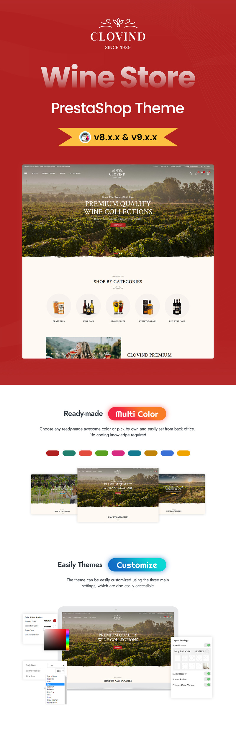 Clovind — тема PrestaShop для винного магазина и виноградников - Features Image 1