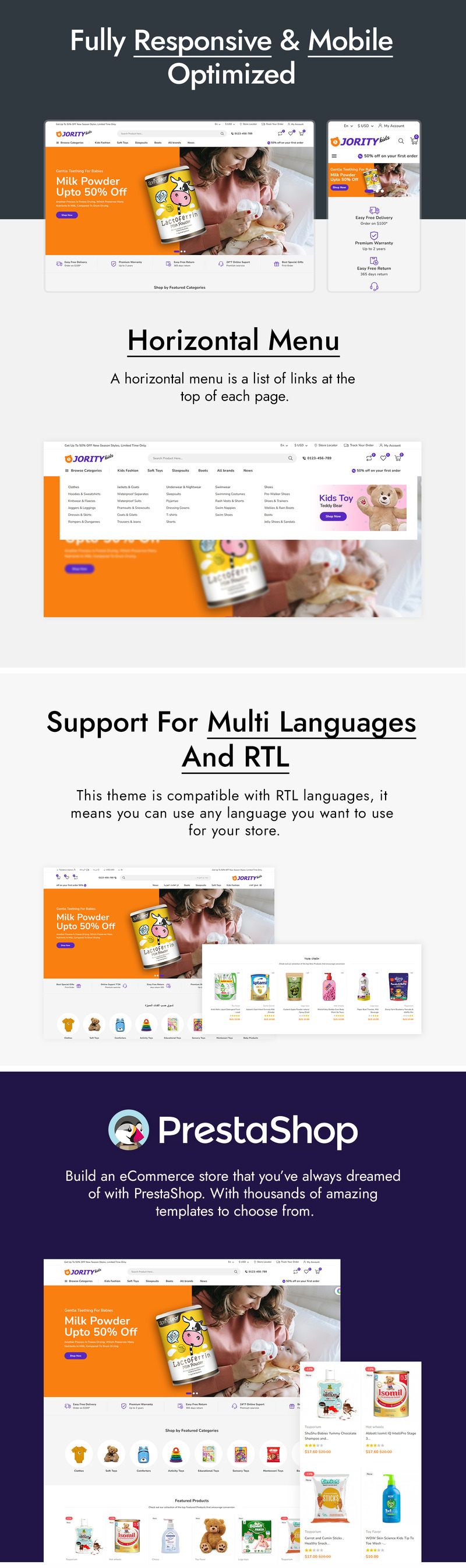 Jority Kids, Mama ve Oyuncaklar PrestaShop Teması - Features Image 2