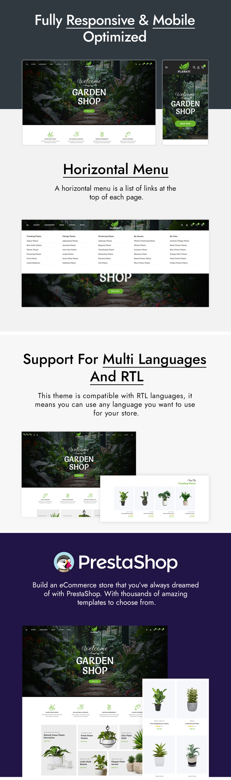 Planati — Тема оформления PrestaShop для питомника цветов, растений и садоводства. - Features Image 2
