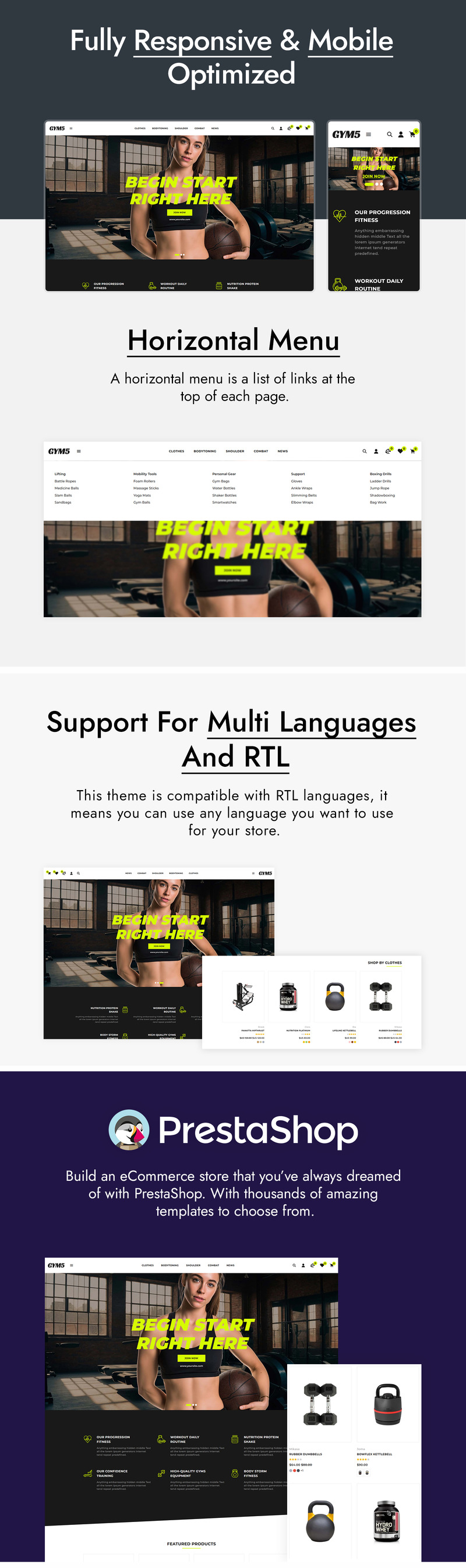 GYM5 — Тема оформления PrestaShop для магазинов товаров для спортзала и фитнеса - Features Image 2