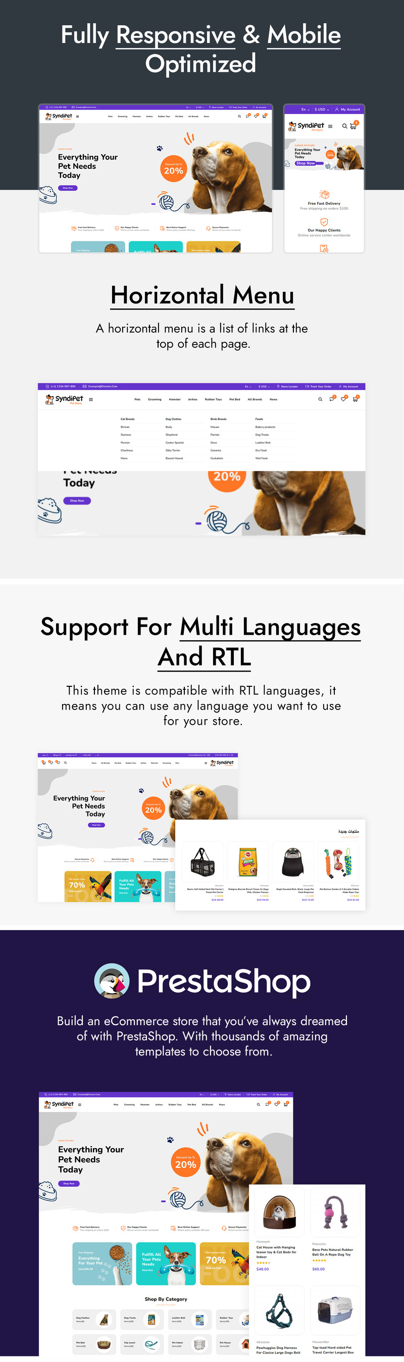 Syndipet - тема PrestaShop для магазина товаров для животных и товаров для домашних животных - Features Image 2