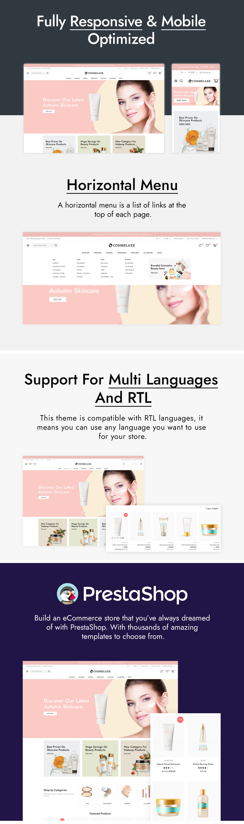 Cosmelaxe - Tema PrestaShop per negozi di cosmetici e prodotti di bellezza - Caratteristiche Immagine 2