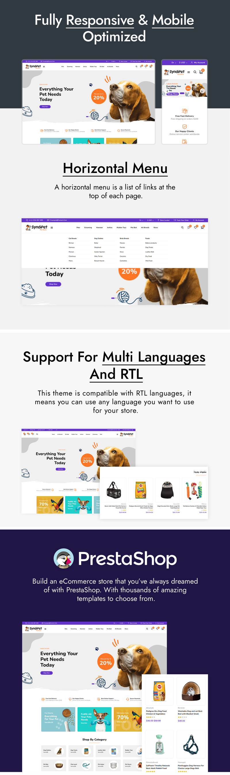 Syndipet - Tema PrestaShop per negozio di cura degli animali domestici e alimenti per animali domestici - Caratteristiche Immagine 2