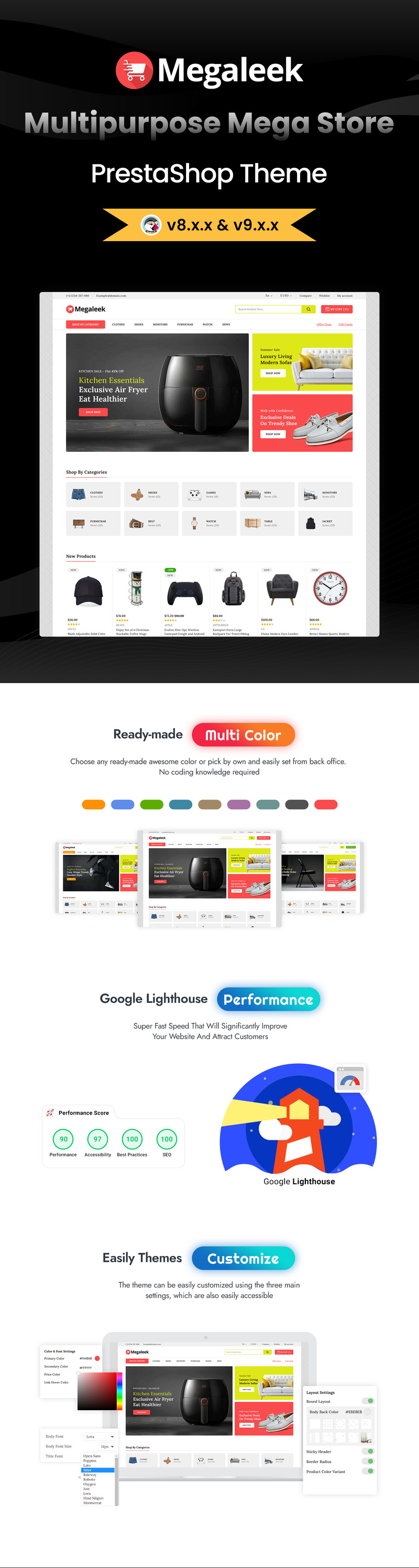 Megaleek — тема оформления PrestaShop для мегамаркетов и супермаркетов - Features Image 1