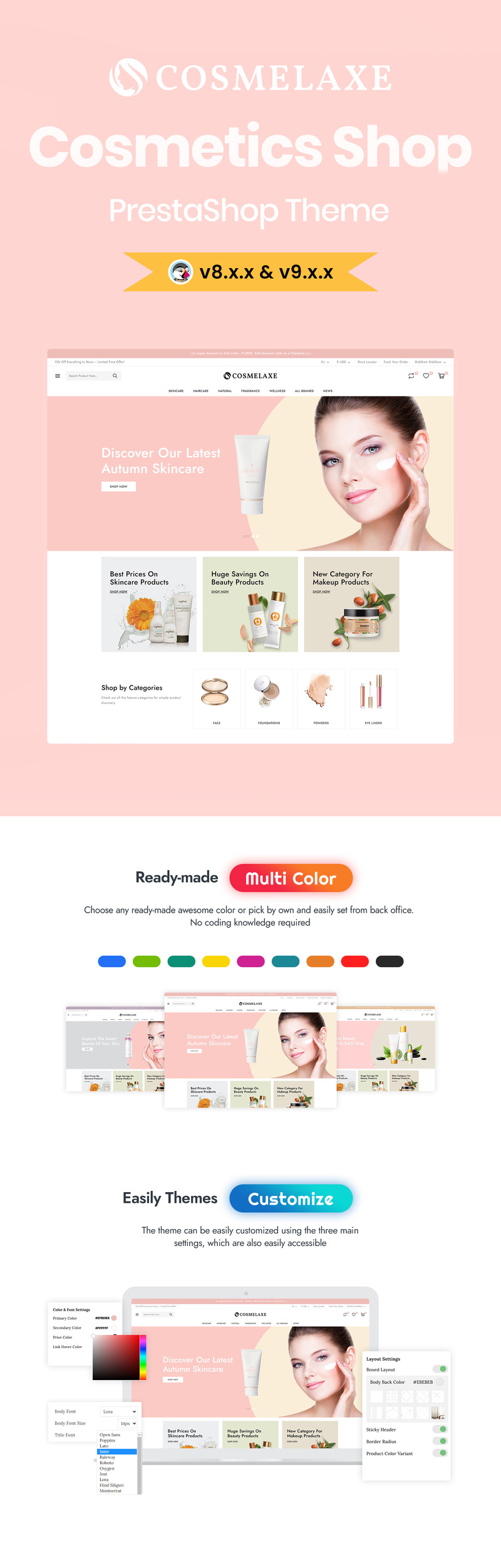 Cosmelaxe - Tema PrestaShop per negozi di cosmetici e prodotti di bellezza - Caratteristiche Immagine 1