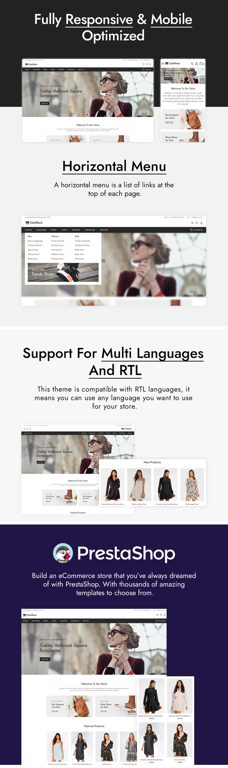 Clothfleck Fashion Designer Clothes Store PrestaShop Theme - Features Image 1