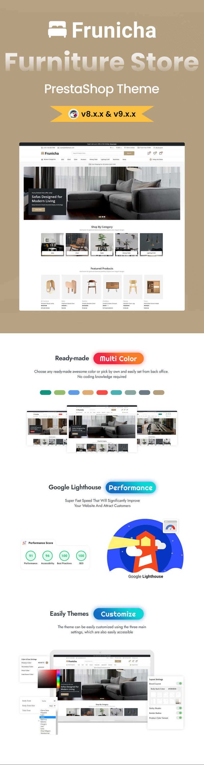 Frunicha – Prestashop-Theme für Möbel- und Inneneinrichtungsgeschäfte - Eigenschaften Bild 1