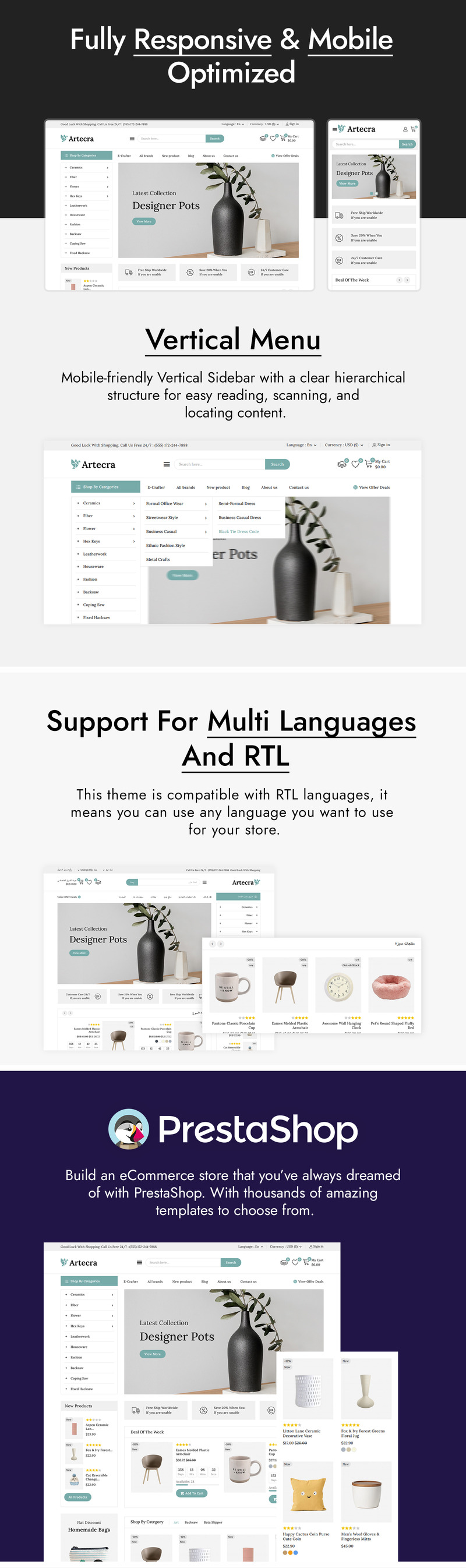 Artecra - Home Decor & Handicrafts Store Prestashop Theme - Features Image 1