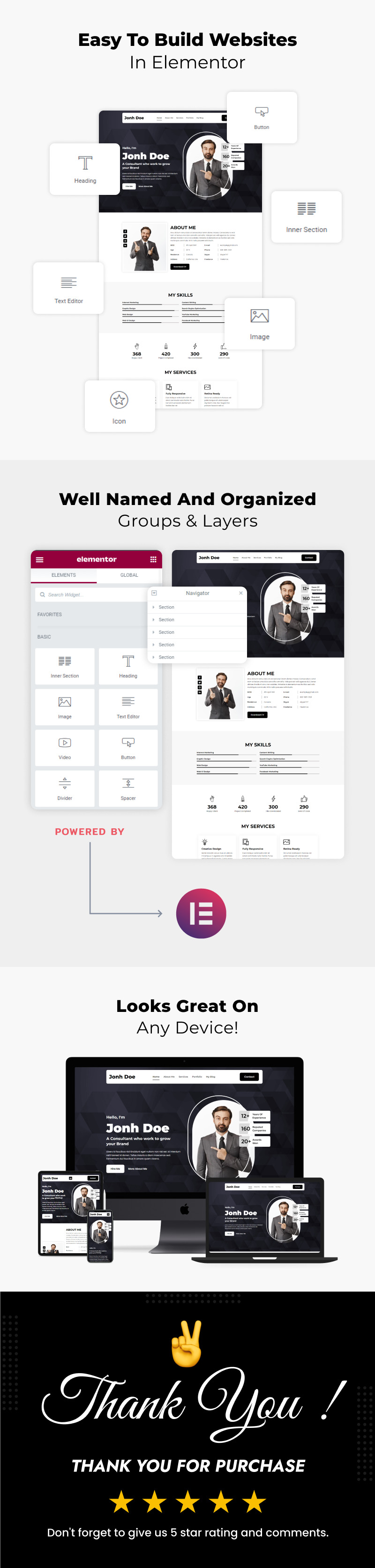 John Doe - 个人作品集 Elementor 模板套件 - Features Image 2