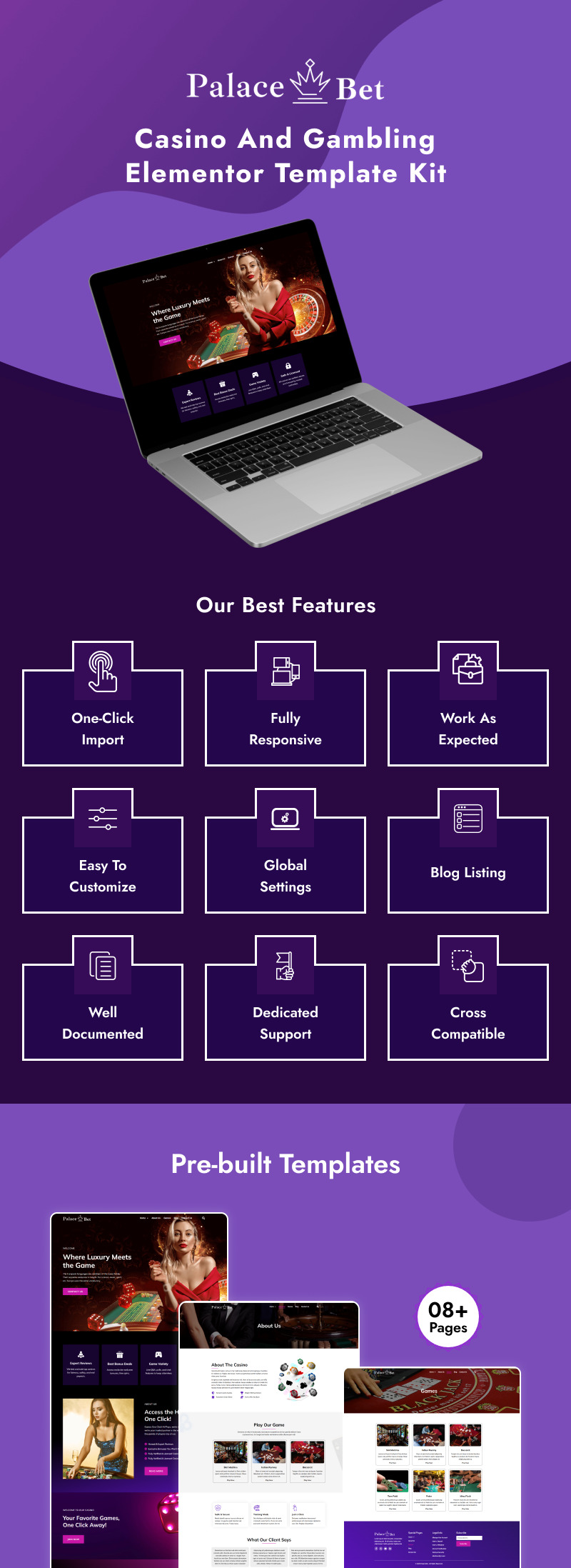 Palace Bet - Casino and Gambling Elementor Template kit - Features Image 1