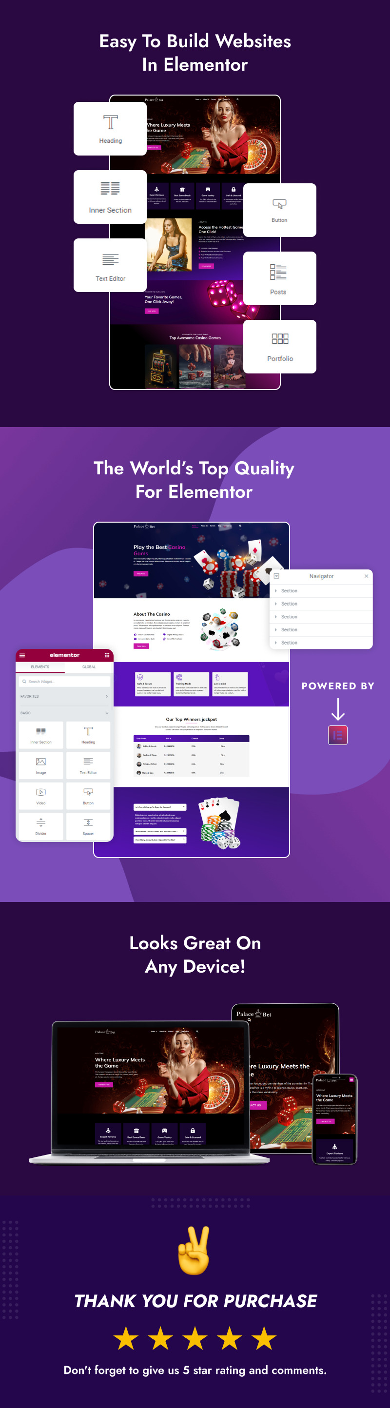 Palace Bet - Casino and Gambling Elementor Template kit - Features Image 2