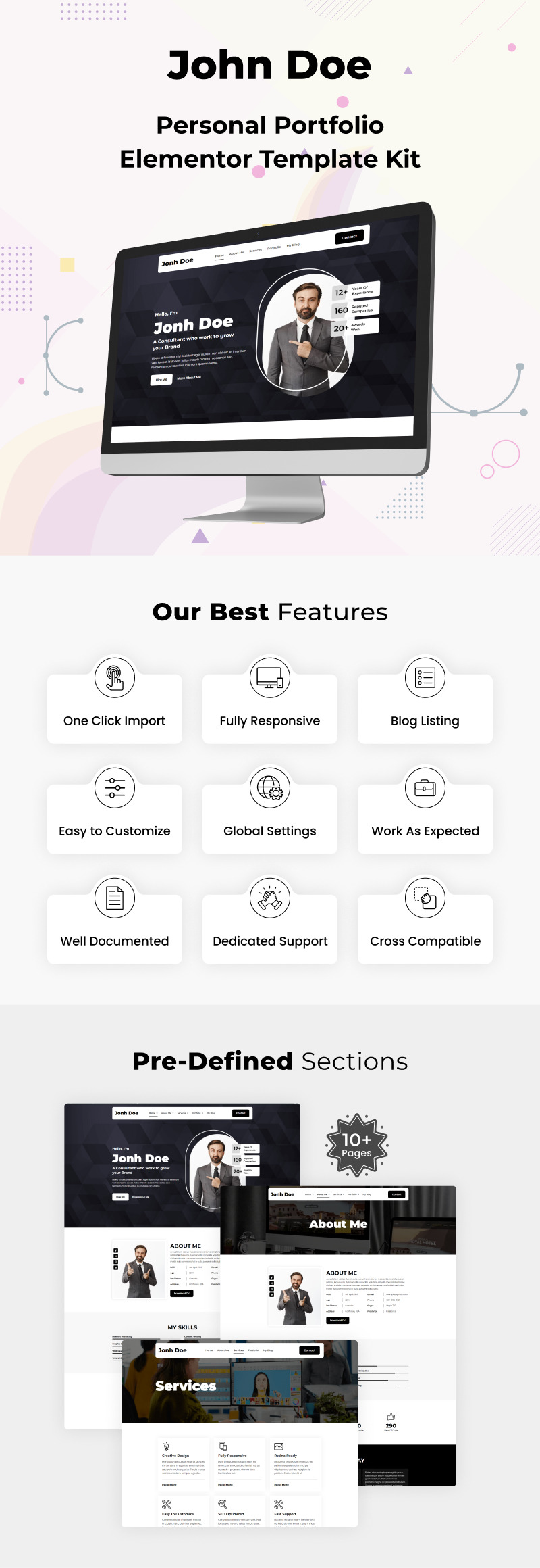 John Doe - 个人作品集 Elementor 模板套件 - Features Image 1