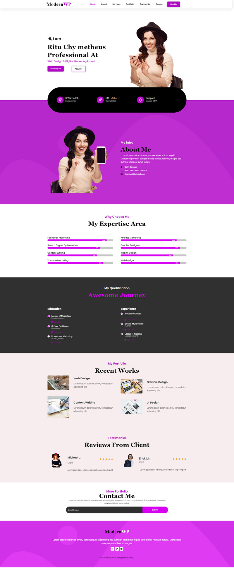 ModernWP Creative Portfolio And Personal Full Responsive WordPress theme - Features Image 1
